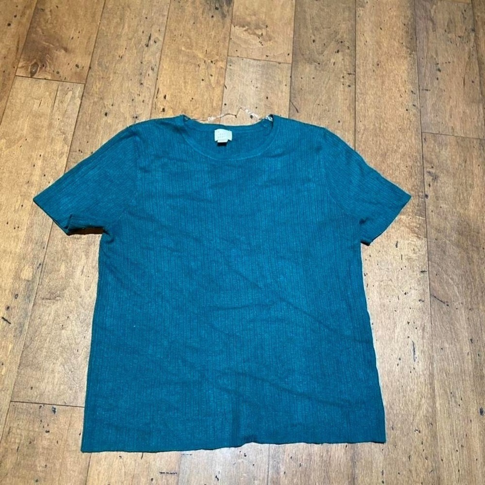 A New Day Teal Short Sleeve Ribbed Knit Top Size M‎